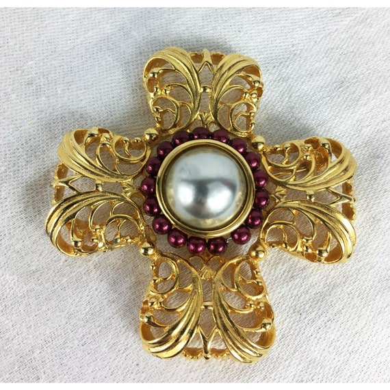 Vintage Napier Baroque Maltese Cross Cabochon Pin 