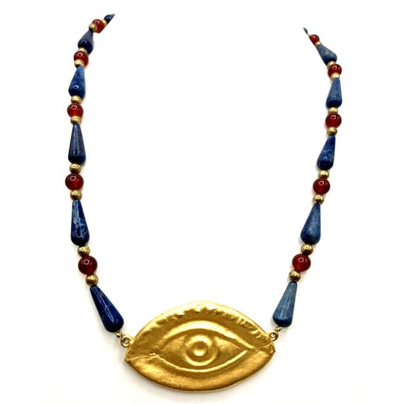 Artisan beaded eye of Horus Egyptian revival necklace