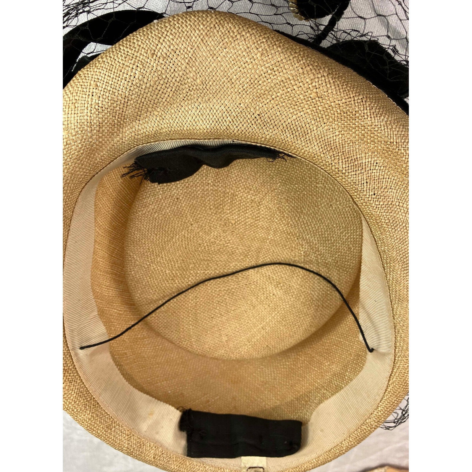 Romantic 1940s Straw Hat Pearl Heart Velvet Trim Perch Toppet Hat 40s Romantic 1940s Straw Hat Pearl Heart Velvet Trim Perch  main image 4