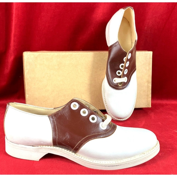 6.5  NOS New 40s 50s Brown White Saddle Shoes Oxford Sock Hop Swing Lindy