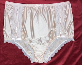 1X 2X Granny Panty Silky Nylon Satin Brief Sissy Ribbon Accents Lounge Boudoir