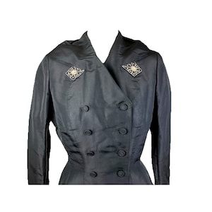 1940s nipped waist New Look evening jacket silk beaded rhinestone Deco cocktail