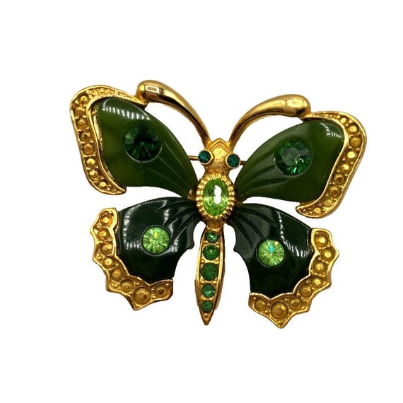 VINTAGE Joan Rivers Butterfly Pin - Far East Collection - Faux Jade