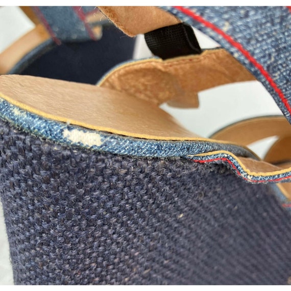 9 B M Vintage 70s Jeans Denim Wedge Platform Shoe… - image 8