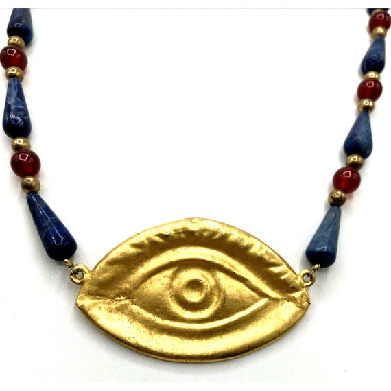 Artisan beaded eye of Horus Egyptian revival necklace View 2