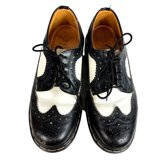 〜90's England Dr. Martens 5holl Wing Tip Vintage Dr. Doc Martens Men's Wingtip Black White Brogue