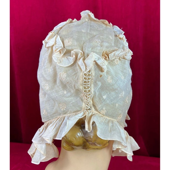 Regency Embroidered Cotton Bonnet C 1810- 1820s E… - image 3