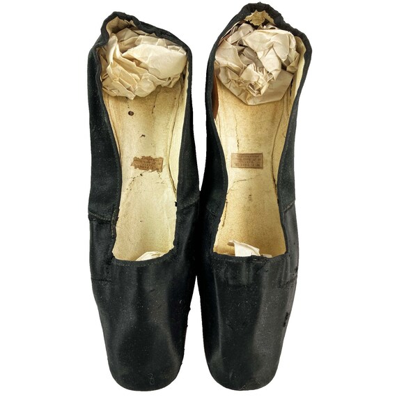 Antique Regency 1820s Black Silk Shoes Paper Labe… - image 1