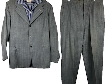 42 R Men’s 40s 50s  Suit Single Breasted Vintage + Striped Shirt