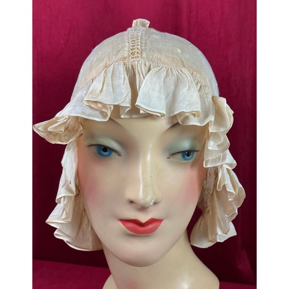 Regency Embroidered Cotton Bonnet C 1810- 1820s E… - image 5