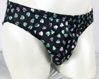70s Mens Swim Underwear Hearts Breif Shorts Hologram Sexy
