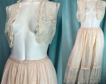 Vintage Edwardian 20s Lace Bolero  Set Lounge Boudoir Gypsy Peasant Skirt