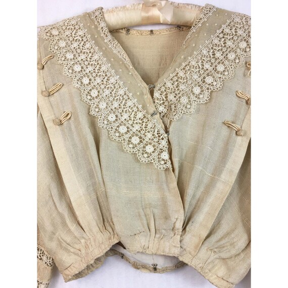 Antique Edwardian Ecru Raw Silk 1910 Bodice Lace … - image 2