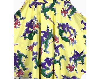 26.5 W Vintage 40s Novelty Print Cotton Circle Skirt Couples Walking Dog