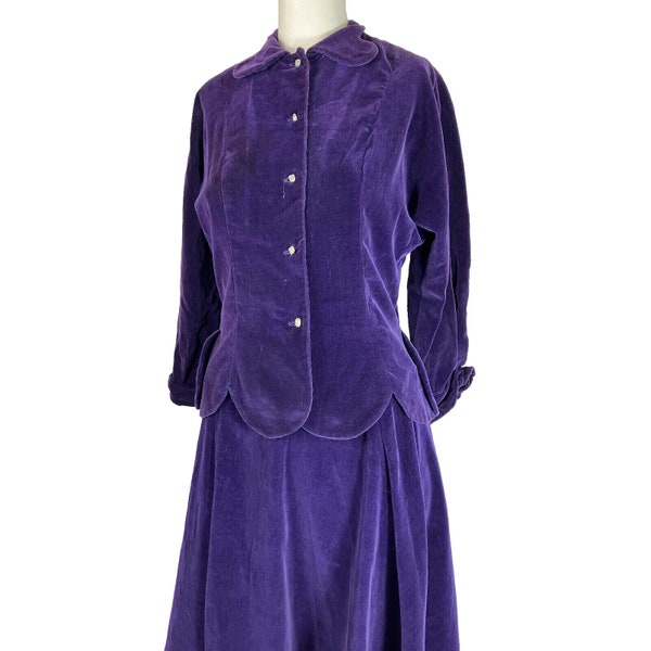 Vintage 1940s Velvet Velveteen Suit Jacket Skirt Jonathan Logan Purple