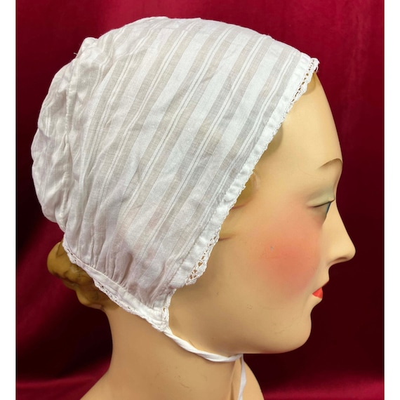 Early 19th C Antique Cotton Sleep  Bonnet Regency… - image 1