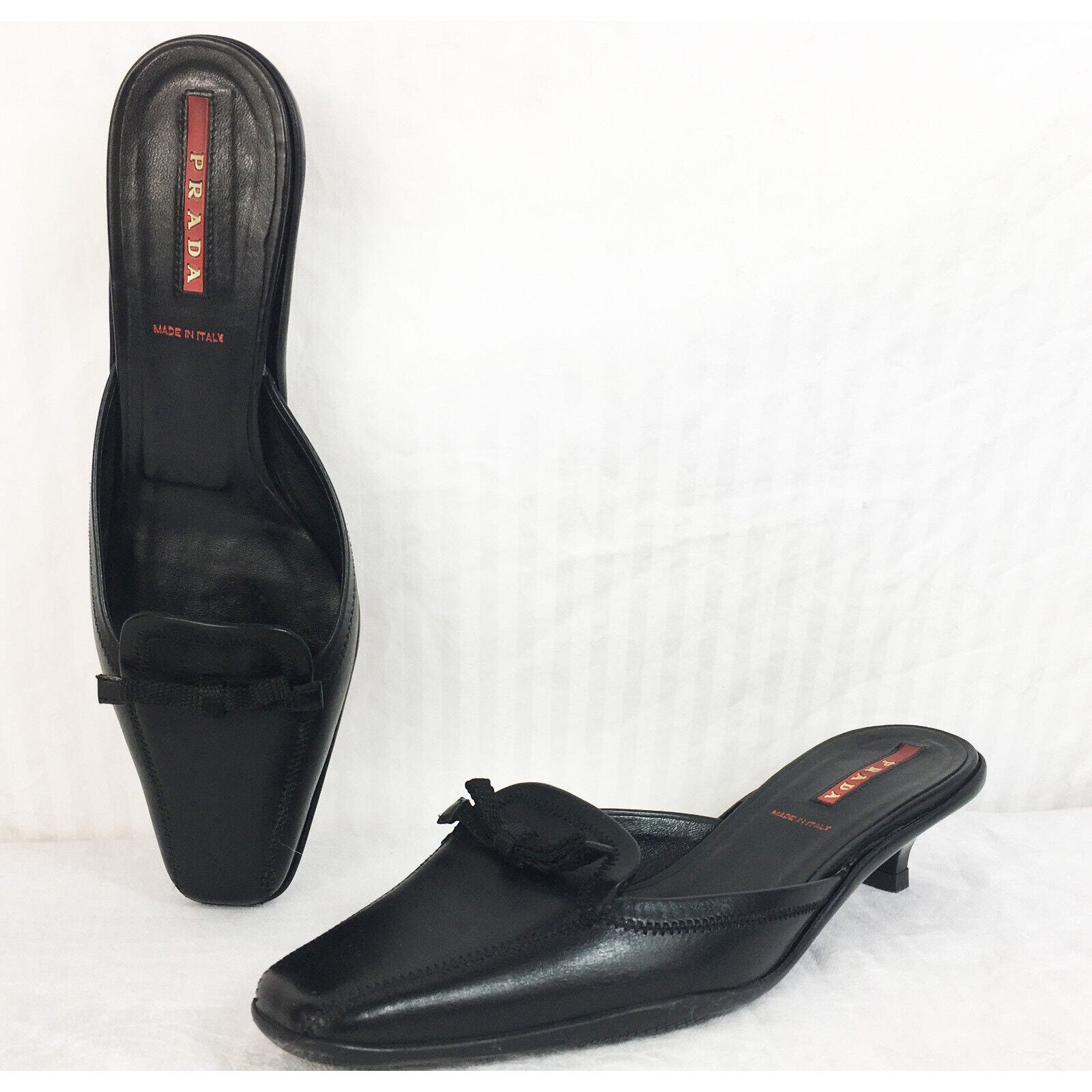 Leer D'Orsay Kittenheel/Pump Maat-36.5 90's/Y2K Vintage Schoenen damesschoenen Pumps Zwart Prada-'Calzature Donna' 