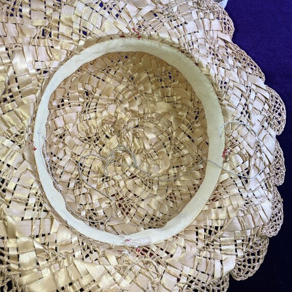 40s Straw Hat Tilt Vintage Boater Scalloped Brim … - image 4