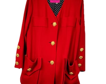 42 M Vintage 1990s Christian Lacroix Red Skirt Suit Large Flap Pockets Buttons