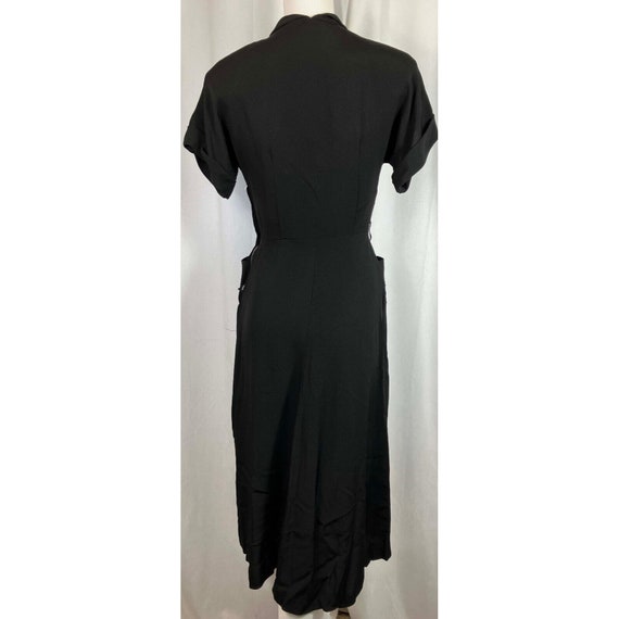 XS Vintage 1940s Shelf Pocket Day Dress Black Bow… - image 4