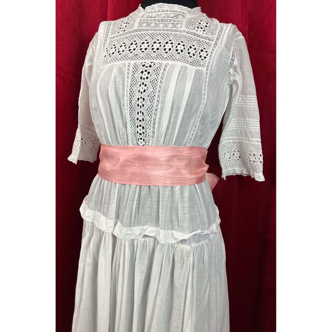Cute Edwardian White Cotton Dress Tea Summer Eyelet Whitework Etsy
