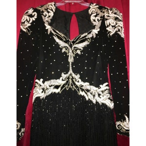 Vintage 80s Claires Coll Heavy Bead Black White Baroque Deco Cocktail Dress