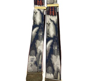 Vintage Pelican USA Clip on Suspenders Burgundy Red Navy  display picture 2