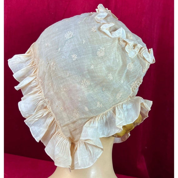 Regency Embroidered Cotton Bonnet C 1810- 1820s E… - image 2