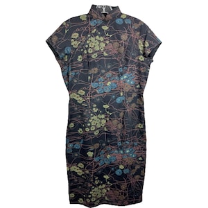 Vintage 60s 70s Qipao Lightweight Abstract Floral Dress Cheongsam Custom Chinese