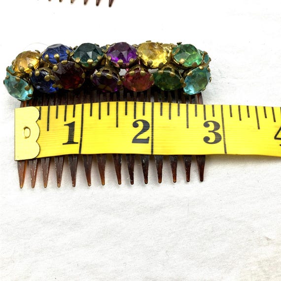 Vintage 40s 50s Prong Set Glass Rainbow Hair Comb… - image 4