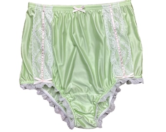 1X 2X Granny Panty Silky Nylon Satin Lace Brief Sissy Deco Lounge Boudoir