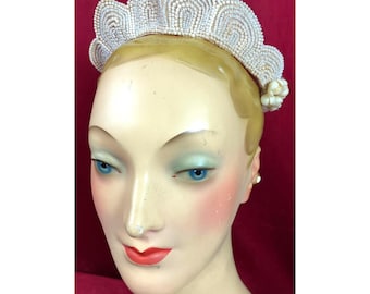 Antique 1910 - 20s Orange Blossom Beaded Wedding Crown Tiara Edwardian Flapper