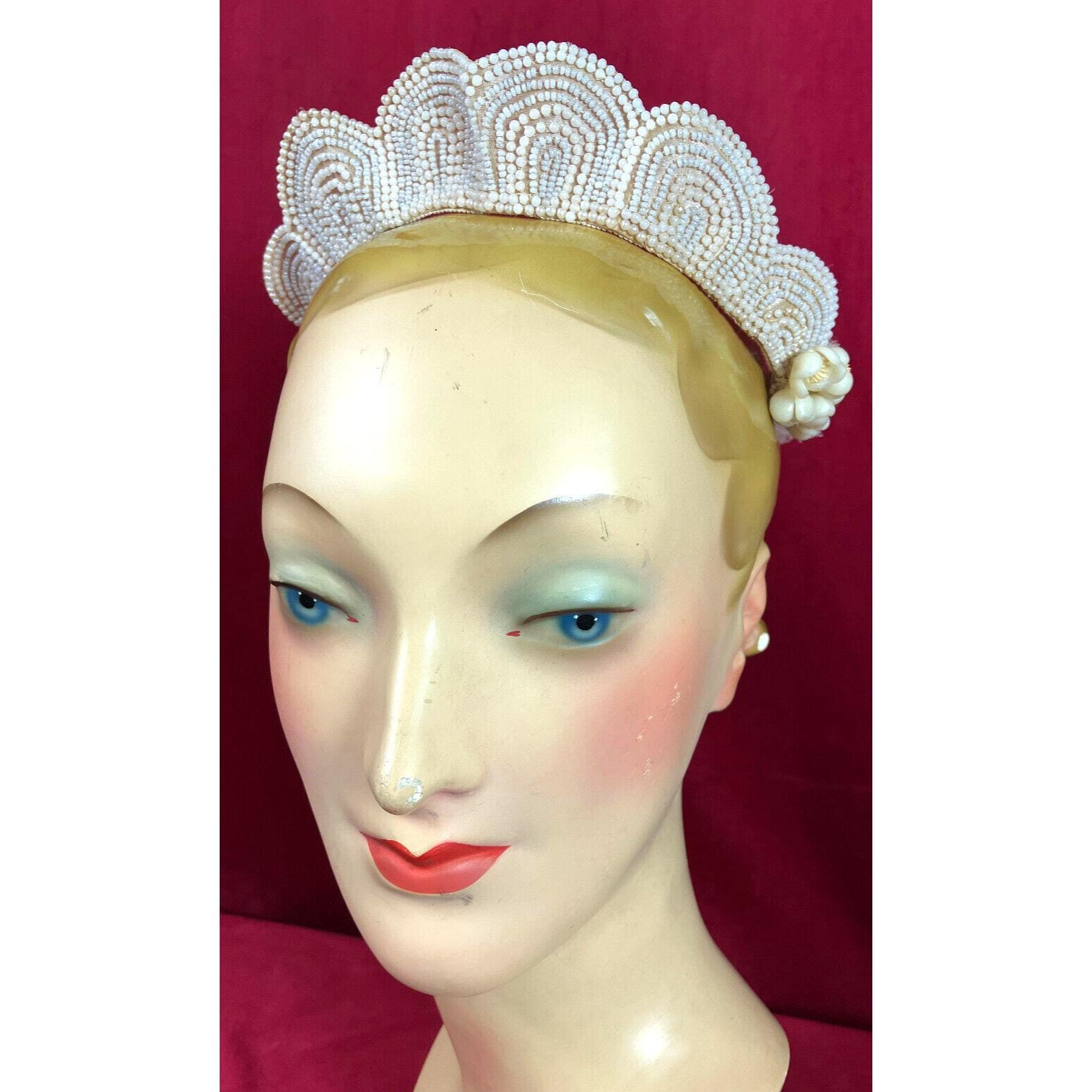 Edwardian - 20s Wax Orange Blossom Tiara Headband Veil 1910 Flapper Crown SOLD - A gorgeous French antique wax bridal crown in her  main image 3