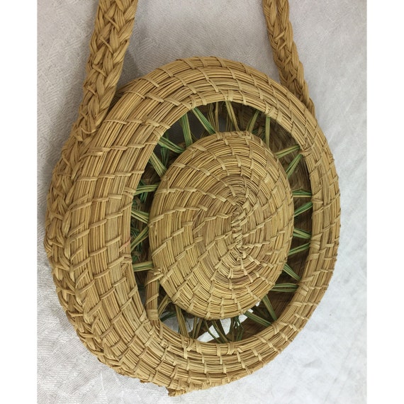 Antique Edwardian ? Handmade Circular Basket Bag … - image 3