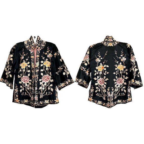 Vint 20s 30s Chinese Floral Embroider Tang Jacket 