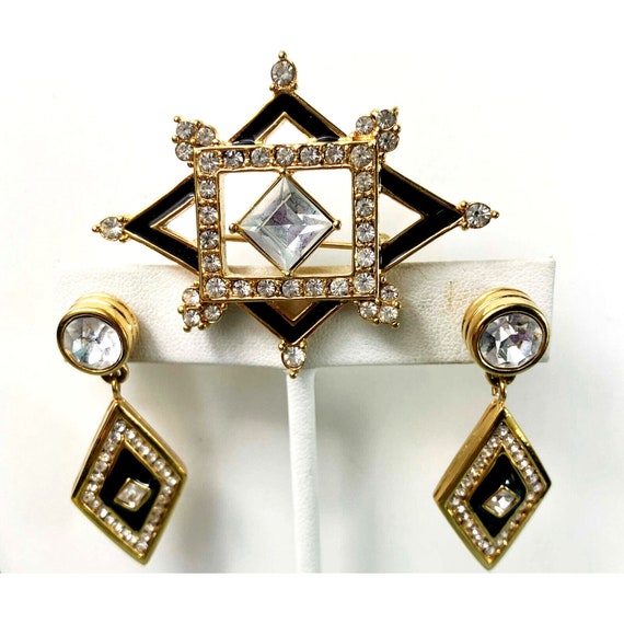 Monet Victorian Style Drop Earrings + Pin Brooch