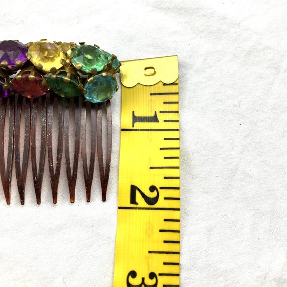 Vintage 40s 50s Prong Set Glass Rainbow Hair Comb… - image 5