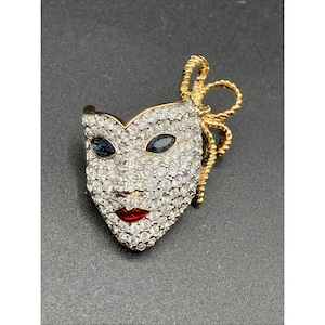 Signed Swarovski Vintage 80s Mardi Gras Carnevale Mask Pin Strass Masquerade