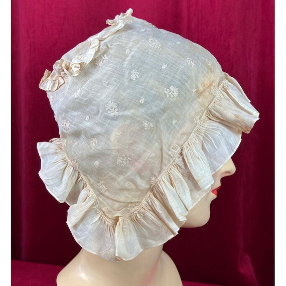 Regency Embroidered Cotton Bonnet C 1810- 1820s E… - image 4