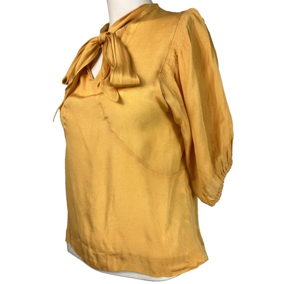 30s Gold Silk Peasant Blouse Top Bow Secretary Ye… - image 2