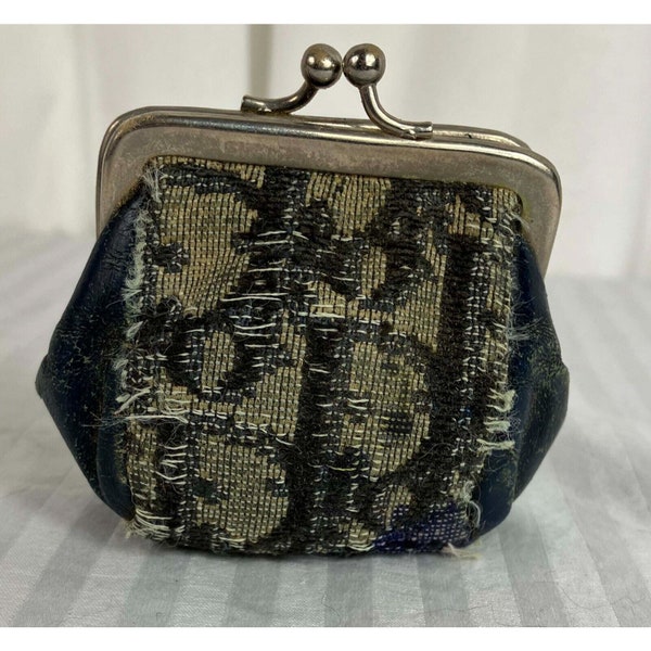 Vint Auth AS FOUND POOR Dior Trotter Blue Coin Purse Kisslock