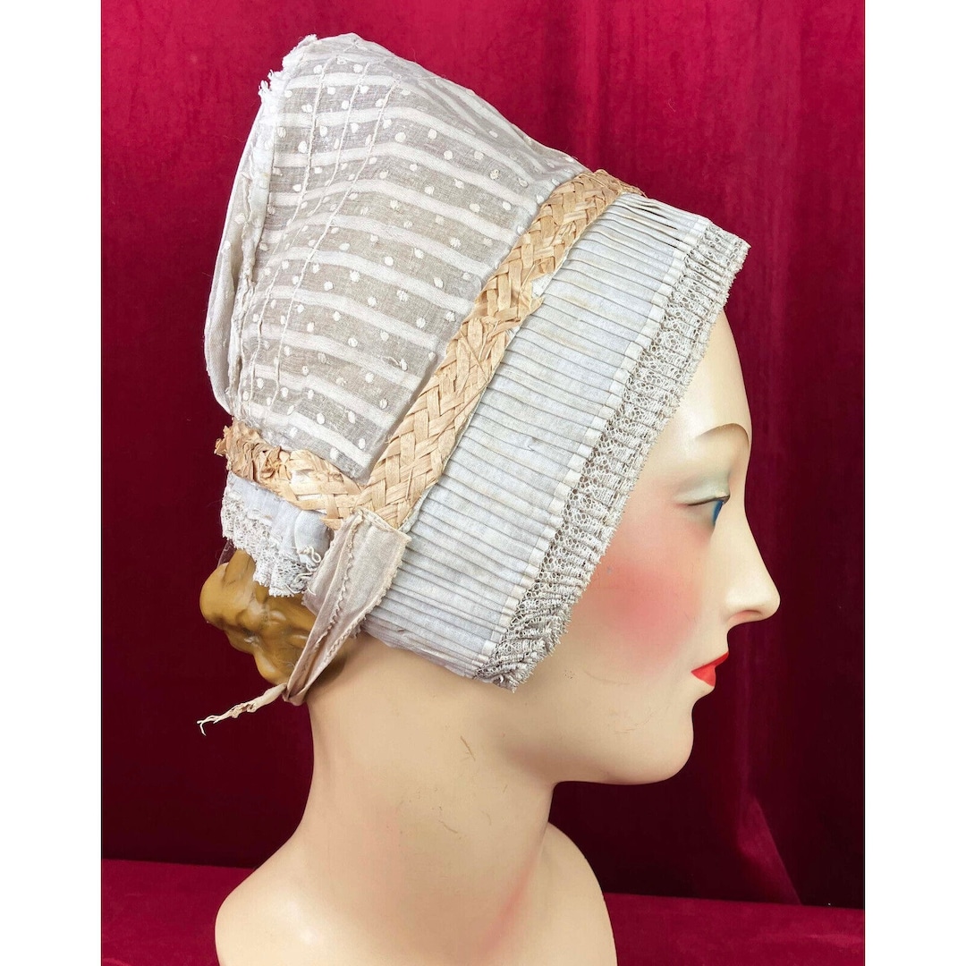 19th C Box Pleat Brim Swiss Dot Bonnet Victorian Folk ? 19th C Box Pleat Brim Swiss Dot Bonnet Victorian Folk ? - Etsy main image 2