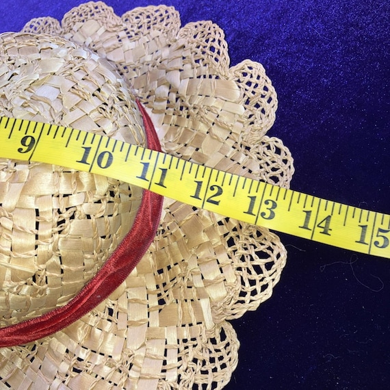 40s Straw Hat Tilt Vintage Boater Scalloped Brim … - image 5
