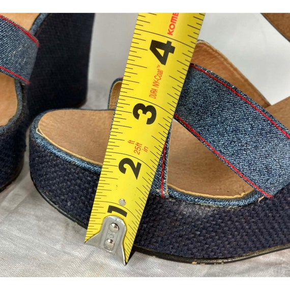 9 B M Vintage 70s Jeans Denim Wedge Platform Shoe… - image 5