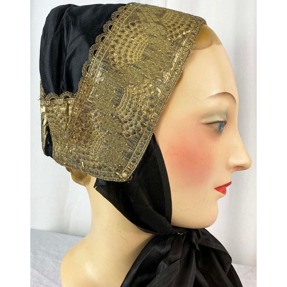 Antique 19th C Danish Sealand Bonnet Gold Thread … - image 4