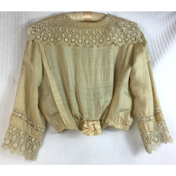 Antique Edwardian Ecru Raw Silk 1910 Bodice Lace … - image 4