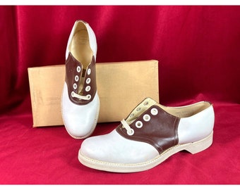 7  B NOS New 40s 50s Brown White Saddle Shoes Oxford Sock Hop Swing Lindy