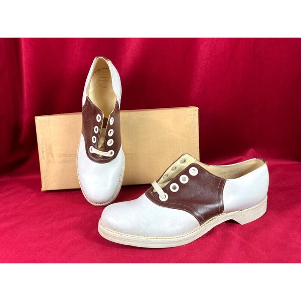 7  B NOS New 40s 50s Brown White Saddle Shoes Oxford Sock Hop Swing Lindy