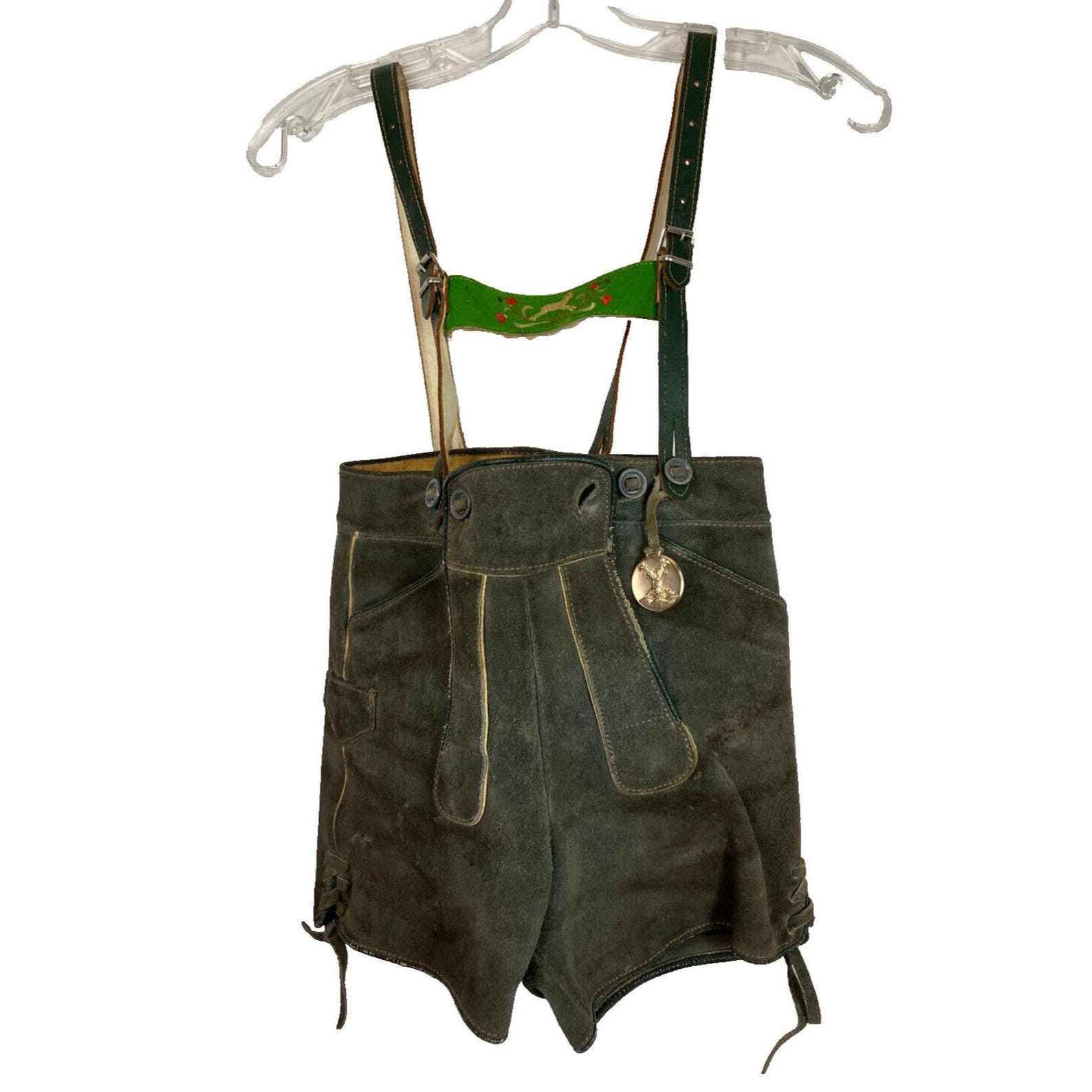 Vintage 24 Waist Child Boy Lederhosen + Deer Suspender Oktoberfest
