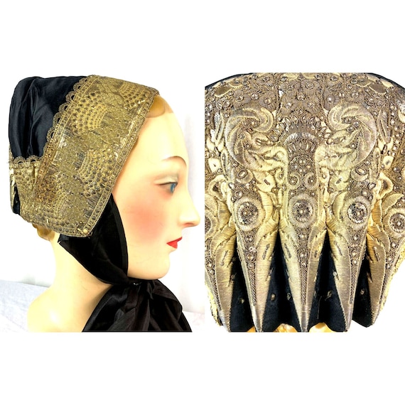 Antique 19th C Danish Sealand Bonnet Gold Thread … - image 1